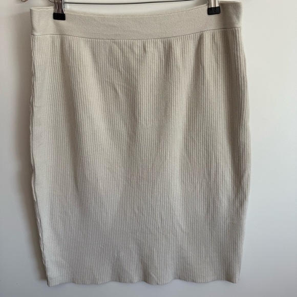 EILEEN FISHER Cream Ribbed Knit Knee Length Pencil Straight Skirt M Medium Silk - Picture 3 of 11